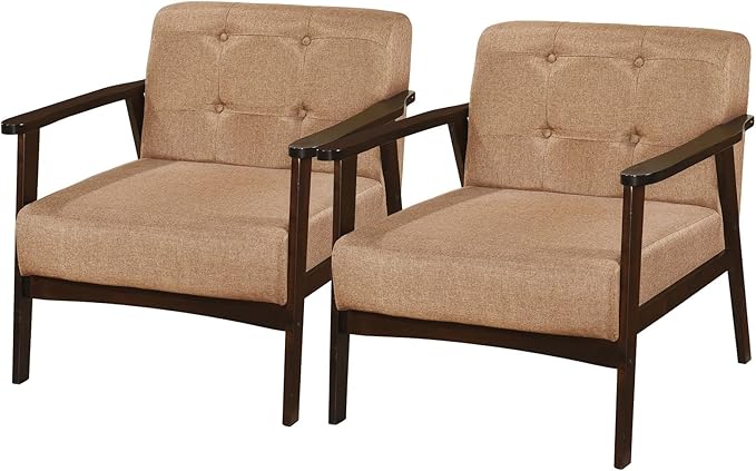GORELAX Fabric Accent Chair Upholstered Side Lounge Armchair with Wood Frame &amp Tufted Design Mid Century Modern Chair Comfy Reading Chair for Living Room Bedroom Office (2 Beige)
