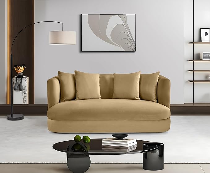 Meridian Furniture 699Camel-L Alder Collection Modern | Contemporary Loveseat with Ultra Luxe Camel 460 GSM Velvet Solid Wood Frame 66 W x 36 D x 30 H Camel