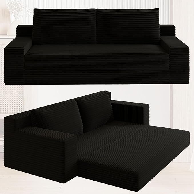 70.87 Loveseat Sofa Comfy Deep Seat Modern Small Corduroy Couch for Living Room Bedroom Apartment Home Office No Assembly Black
