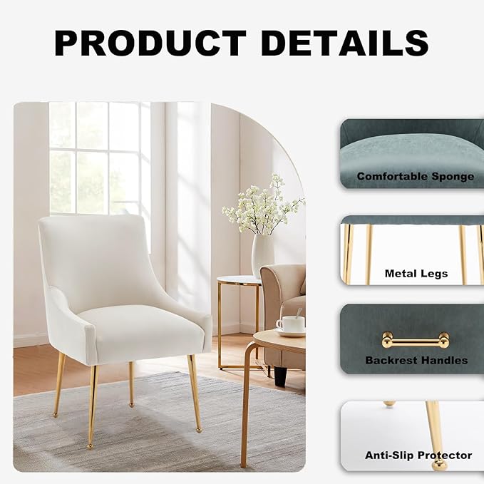 Dining Chairs Set of 4 Modern Velvet Dining Room Chairs with Gold Legs Upholstered Accent Chairs for Living Room/Restaurant/Study Room(Beige)