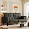 70” Mid-Century Modern Couch Breathable Faux Leather Couch with Upholstered Cushions/Pillows Loveseat Sofas &amp Couches for Living Room (Black)
