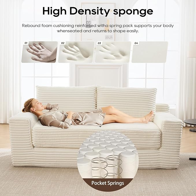 KIVENJAJA 70.87 Boneless Loveseat Sofa Modern 2-in-1 Convertible Sleeper Sofa Comfy Cloud Loveseat Couch Corduroy Small Boneless Couches for Living Room Small Space Bedroom Beige