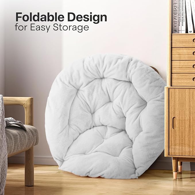 Comfy Saucer Chair Set of 2 Metal Frame Cozy Lounge Lazy Chair Folding Faux Fur Round Saucer Chair for Adults Foldable Papasan Moon Chair for Living Room Dorm Bedroom