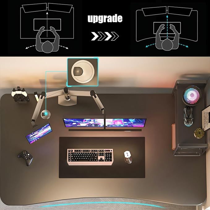 Ergonomic Gaming Desk Ultra Wide Curved Gaming and Office Table Modern Home Desk Gamer Computer Desk (Walnut 31.5″)