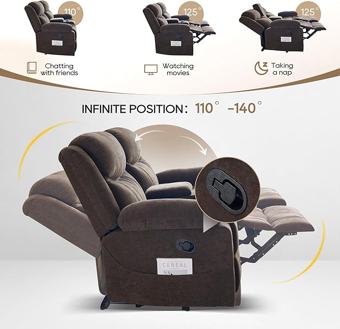 Reclining Loveseat Sofa with Heat and Massage 70 Leather Dual Recliner Couch with Cup Holders Storage Drawer &amp Infinite Reclining AnglesRecliner Sofa for Living Room Apartment RV