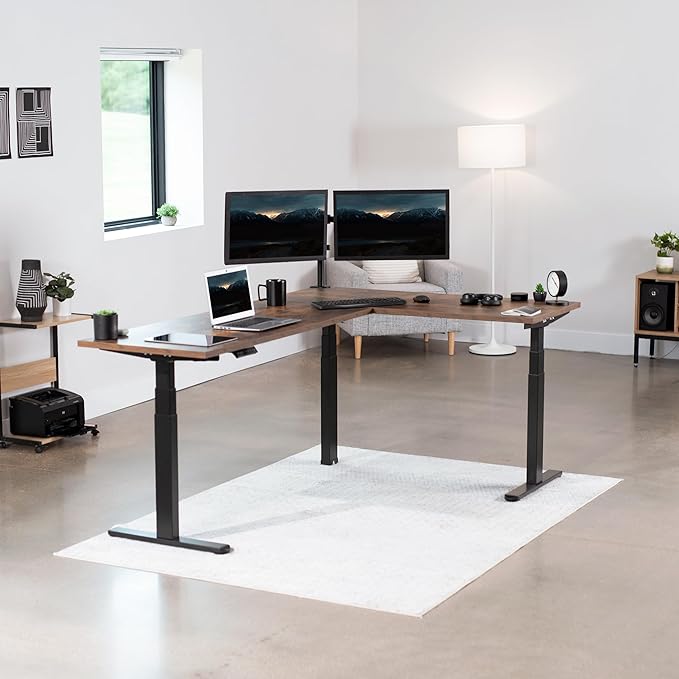 VIVO Electric Triple Motor Height Adjustable 3 Leg Corner Desk Frame up to 300lbs Sit Stand Ergonomic L Shaped Frame Only Black DESK-V130EB
