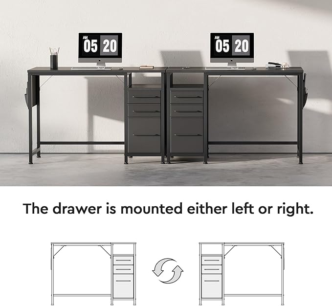 Ｍａｉｈａｉｌ Maihail Small Desk with Drawers 40 inch Computer Desk with Shelves Writing Desk with Storage Small Office Desk with Metal Frame Black