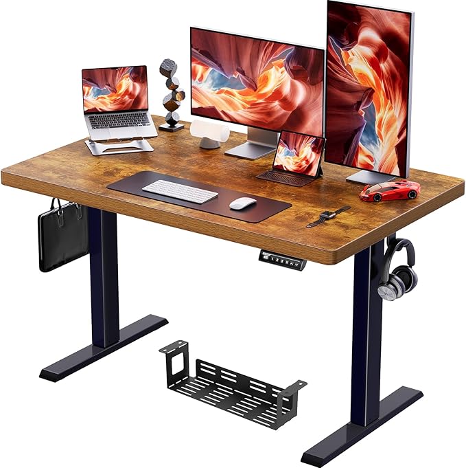 ErGear Standing Desk 48 x 30 inch Whole-Piece Desktop Height Adjustable Electric Sit Stand Desk with 4 Height Memory Setting Ergonomic Desk for Home Office Vintage Brown EGESD74V