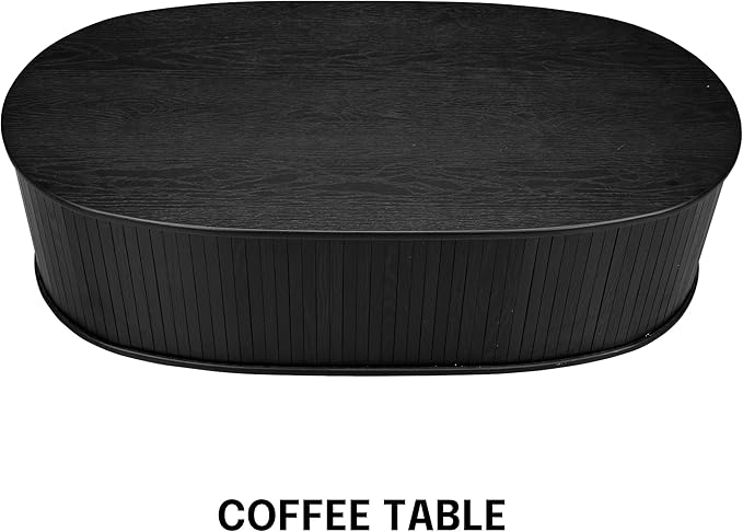 NTC Stream Coffee Table Modern Oval Wooden Center Table with Vertical Groove Design Stylish Living Room Decor Contemporary Minimalist Style for Home and Office Easy Assembly - Burnt Black
