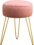 LUE BONA Vanity Stool Pink Vanity Stools for Makeup Room Round Ottoman Foot Stool Velvet Footrest Vanity Chair for Bathroom Vanity Bedroom Living Room Entryway Offices 300lbs
