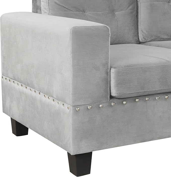 Modern 105 L-Shape Sectional Sofa with Storage Ottoman and Reversible Chaise Velvet Upholstered Couch Set with 2 Pillows and Cup Holders for Living Room Apartment Home Office (Gray-5.26)