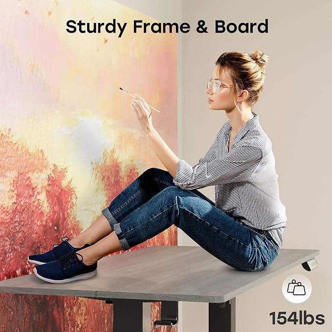 Grey Standing Desk 48 X 24 Inch Adjustable Height Electric Table Sit Stand Desk with 2 Hooks Ergonomic Rising Workstation with Splice Board