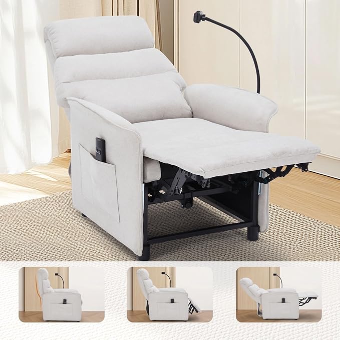Power Recliner Chair with Remote Control Electric Reclining from 90°–155° Oversized Linen Fabric Recliner for Living Room Wide Seat Comfort for Reading Gaming &amp TV Watching(Beige)