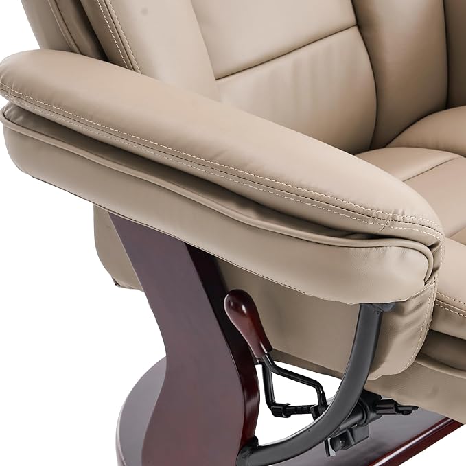 Argus Swivel Recliner with Ottoman PU Leather &amp Wood Base Reclining Chair with Footrest Ultra-Plush Double Foam for Living Room Bedroom and Office Set of 2
