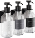 Shower Shampoo Dispenser Wall Mounted – 3 Refillable 16.9 oz Clear Bottles with Stainless Steel Pumps &amp No-Drill Adhesive Holders – Soap Dispenser Set for Bathroom (3 X Clear/Black)