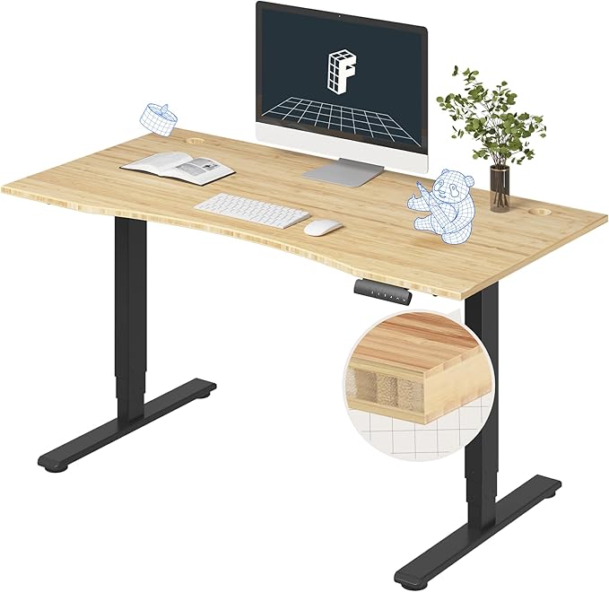 FlexiSpot E6 Bamboo 3-Stage Dual Motor Electric Standing Desk 55 x 28 Sit Stand Up Desk Holds 220 lbs Adjustable Height w/ Memory Presets Solid Bamboo Curved Desktop &amp Black Frame Ships in 2 B