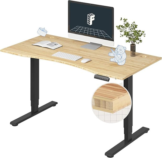 FlexiSpot E6 Bamboo 3-Stage Dual Motor Electric Standing Desk 55 x 28 Sit Stand Up Desk Holds 220 lbs Adjustable Height w/ Memory Presets Solid Bamboo Curved Desktop &amp Black Frame Ships in 2 B