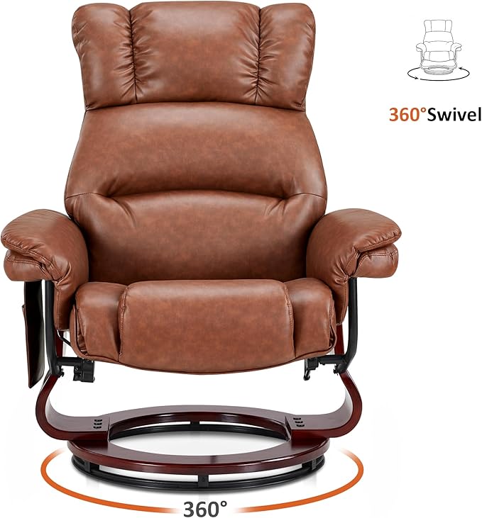 MCombo Swivel Recliners with Ottoman Reclining TV Chairs with Vibration Massage Faux Leather Ergonomic Lounge Chair for Living Room Bedroom 4832 (Saddle)