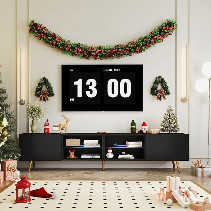 Bonzy Home 86 TV Stand Modern Entertainment Center for 75 TV Television Console Table with Storage Cabinets for Living Room Black