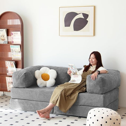 Free Combination Convertible Folding Sofa Bed Armless Foam Floor Sofa Sleeper Floor Couch for Living Room and Bedroom Sleeper Chair with Pillow Twin Size (Harbour Grey)