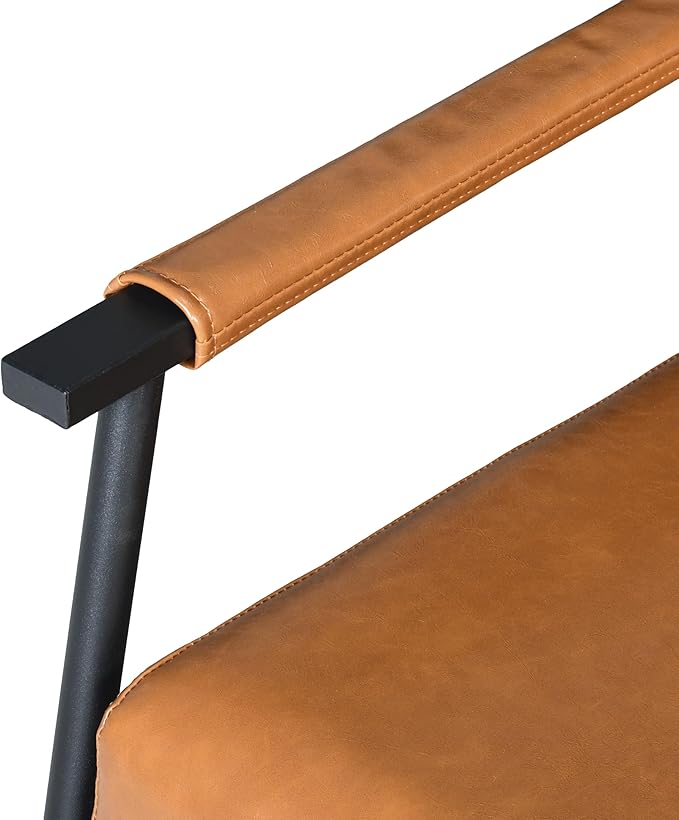 Christopher Knight Home Mid-Century Accent Chair PU Leather Club Chair Vintage Upholstered Armchair with Metal Frame for Living Room Office Soft Plush Seating Padded High Backrest Brown+Black