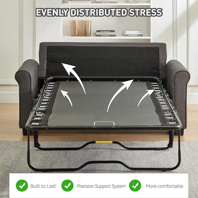 Pull Out Sofa Bed 73+3 with Memory Foam Mattress Bed Frame Linen Two Seat Loveseat 57 2-in-1 Convertible Sleeper CouchNo Assembly Space-Saving for Living Room Office Apartment Grey