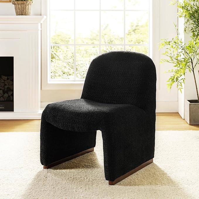 HULALA HOME Modern Accent Chair Set of 2 Upholstered Side Chair with Solid Wood Legs Streamlined Armless Slipper Chair with Curved Seat Bedroom Living Room Chair for Adults (Black)