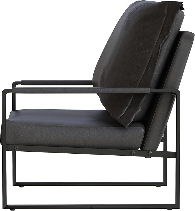 AWQM Modern PU Leather Accent Chair Arm Chair with Extra-Thick Padded Backrest and Seat Cushion Sofa Chairs for Living Room Bedroom 105 Degree Slant Back Non-Slip Adsorption Feet-Black（Set of 1）