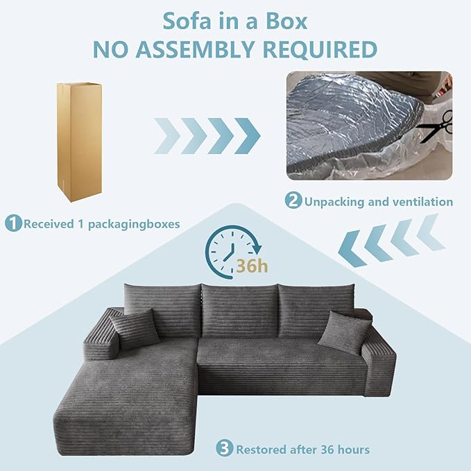 95 Cloud Sectional Couch with L-Shape Chaise Modern Corduroy Boneless Couch for Living RoomMemory Foam Sofa with Deep SeatNo Assembly Required (Dark GrayLeft-Facing Chaise)