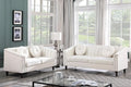 Chesterfield Sofa Set Luxurious Velvet Chesterfield Settee Couch SetSofa and Loveseat SetUpholstered Rolled Arm with Rivets/4 Button Tufted Pillow Modern Sofa Living Room SetWhite