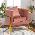 Velvet Modern Accent Chair Upholstered Barrel Armchair Mid Century with Pillow for Living Room Comfy Single Vanity Chair with Metal Gold Legs for Bedroom Pink