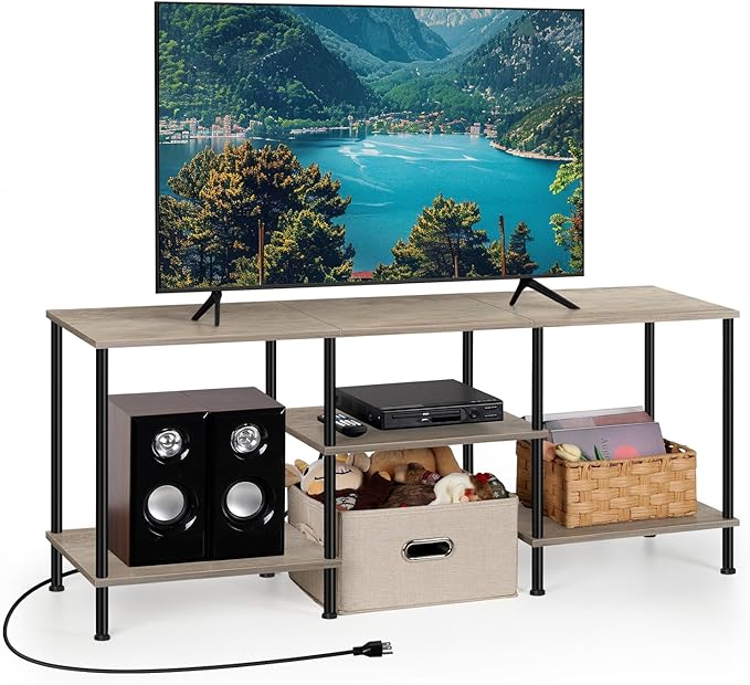 50 Inch TV Stand with Power Outlet Small Entertainment Center with Storage 3 Tier TV Consoles for Living Room Bedroom Office Farmhouse TV Media Console Table for 50 43 40 32 Inch TV Rustic Grey