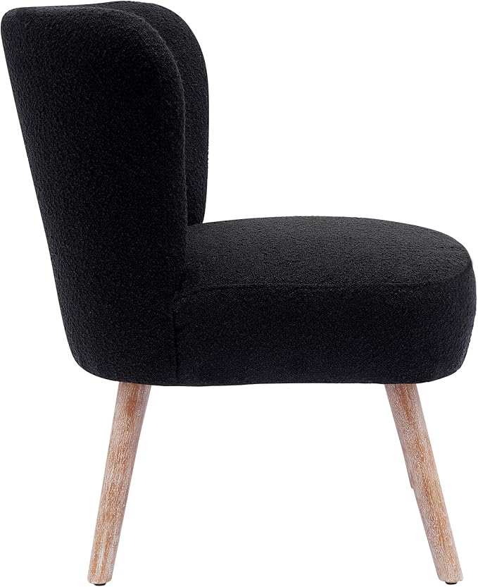 Costaelm Bedroom Accent Chairs with Ottoman Foot Stool Set of 4 Upholstered Fabric Chairs Makeup Vanity Chair Teddy Fuzzy Chair for Living Room Reading Room Dining Room Black