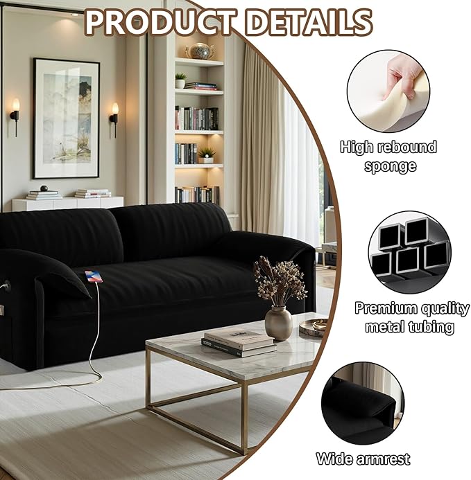 Gexpusm Futon Sofa Bed Queen Size3-in-1 Convertible Sleeper SofaPull Out Bed with Side PocketLoveseat CouchModern Futon Couch for Living RoomSmall SpaceApartmentBedroom (Black Velvet 61) | Fu
