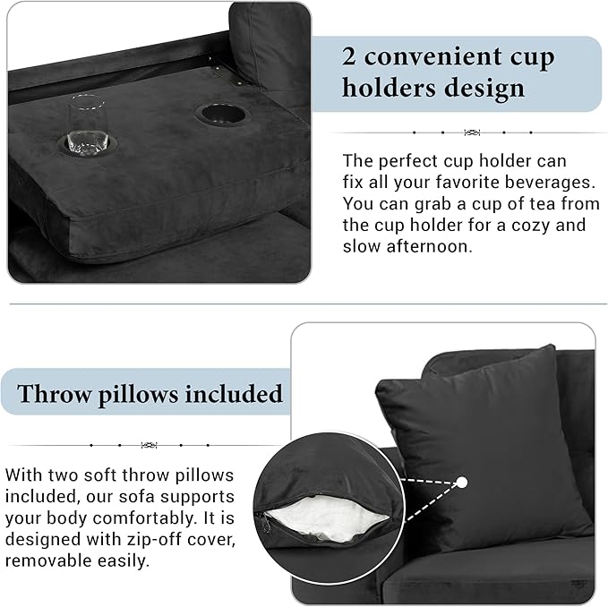 Ball &amp Cast L-Shape Sectional Couch with Storage Ottoman105 Couches for Living Room W/ 2 Pillows &amp Cup Holders6 Seat Velvet Sleeper Sofa W/Reversible ChaiseComfy Couches for ApartmentBlac