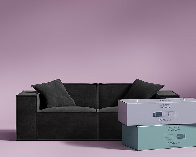 ROVE LAB Love Seat Sofa in a Box No Assembly Deep Seat and Comfy Modular Sofa Spill-Proof Fabric Modern Small Couch for Living Room Loveseats Bedroom Apartment Home Office (Carbon Black)