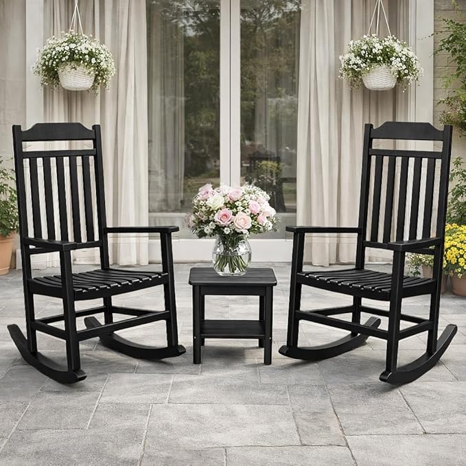 EasyUp Patio Rocking Chair OutdoorSet of 4Weather Resistant Poly Resin Oversized Porch RockerHigh Back Smooth DesignIndoor Outdoor Use