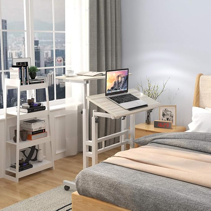 soges 23.6inches Height Adjustable Desk Laptop Desk on The Wheels Rolling Stand Up Desk Computer Desk Adjustable Standing Desk Sit and Stand Desk Portable Laptop Table Beige