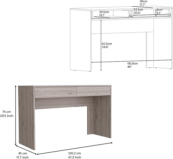 Computer Gaming Desk with Two Drawers Writing Laptop Desk Fair Share of Legroom Light Gray for Home Office