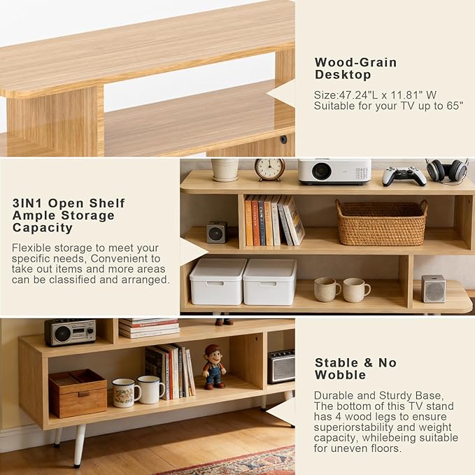 Lightdot TV Stand for TVs up to 45'' Modern Entertainment Center with 3 Open Storage Shelf Large Capacity for CollectionMedia Console Table for Living Room/Sofa Cabinet-Walnut