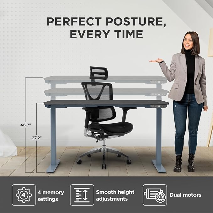 Rise Up Electric Standing Desk Adjustable Height 24-49 Dual Motor One Piece Bamboo Large Standing Desk 48x30 Sit Stand Desk Rising Desk Home Office