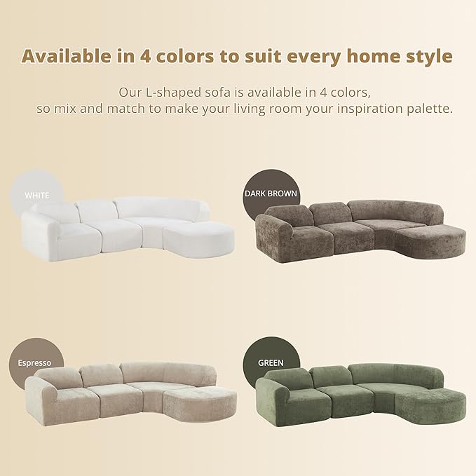 Merax Modern Curved Sectional Sofa with Ottoman Couch 4-Piece Set High-Density Compressed Sponge Fully Assembled Right Hand Facing Plush Deep Seat for Living Room Lounge Apartment Green