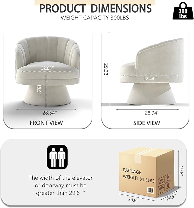 Swivel Accent ChairUpholstered Velvet 360° Swivel Barrel Chair for Living Room Overstuffed Bouncle Reading Chair Round Armchair for BedroomVanityOffice (Beige)