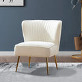 Tina's Home Modern Accent Chair Velvet Slipper Chair with Wingback Gold Legs Comfy Upholstered Fabric Armless Side Chair for Living Room Bedroom Vanity/Ivory