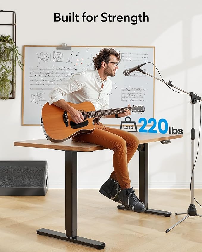 HUANUO Standing Desk Frame with 220lbs Powerful Brushless Motor Thick T-Shaped Adjustable Desk Legs Made of Automotive-Grade Steel for Max 75″ x 35″ Desktop for Home Office Black Frame Only