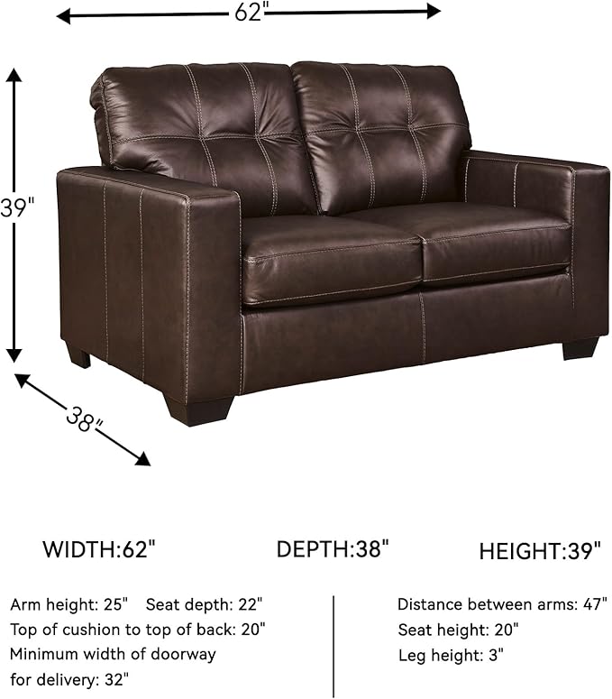 Signature Design by Ashley Santorine Transitional Tufted Leather Match Loveseat Dark Brown