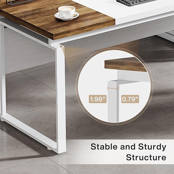 Tribesigns 63 Computer Desk Home Office Desk Writing Table for Workstation Modern Executive Desk with Sturdy Legs (Only Table) (Oak Karo &amp White)
