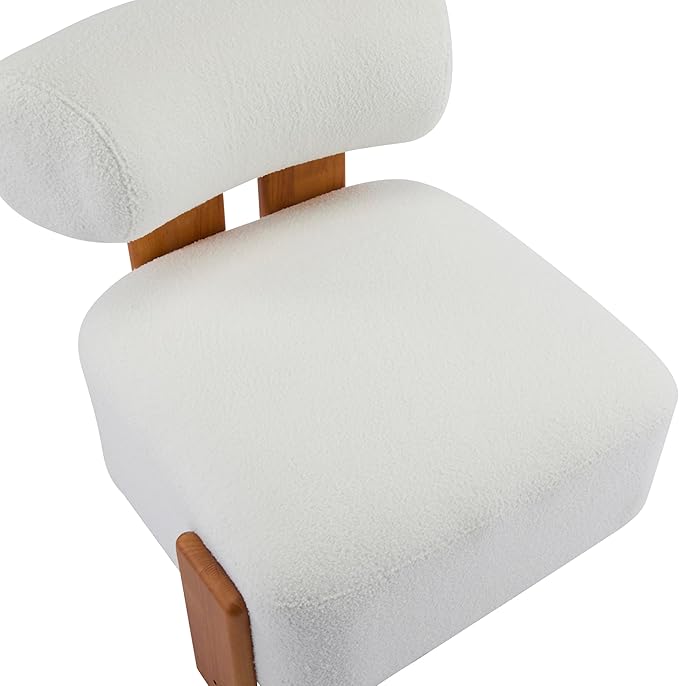 Merax 27.25 Modern Boucle Accent Chair with Solid Wood Frame and Rolled Backrest Soft &amp Durable Boucle Upholstery Lounge Chair for Living Room Bedroom or Office Natural+Beige