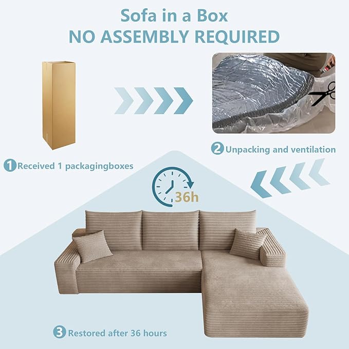 95 Cloud Sectional Couch with L-Shape Chaise Modern Corduroy Boneless Couch for Living RoomMemory Foam Sofa with Deep SeatNo Assembly Required (CamelRight-Facing Chaise)