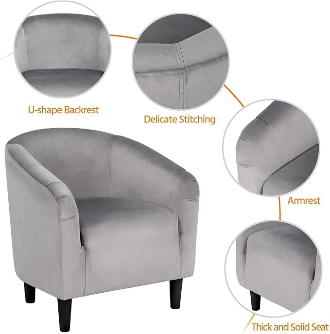 Yaheetech Barrel Chairs Furry Accent Chairs with Soft Padded Armrest for Living Room Bedroom Waiting Room Office Set of 2 Gray